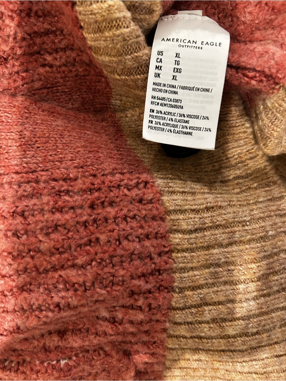 America Eagle  cozy Multi Stripe Button-Front Cardigan Sweater - Neutral & BlueX - Picture 7 of 7